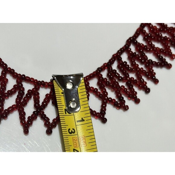 Red Glass Seed Bead Bib Choker Necklace Statement Vintage Regency Romantic Goth - Picture 7 of 8